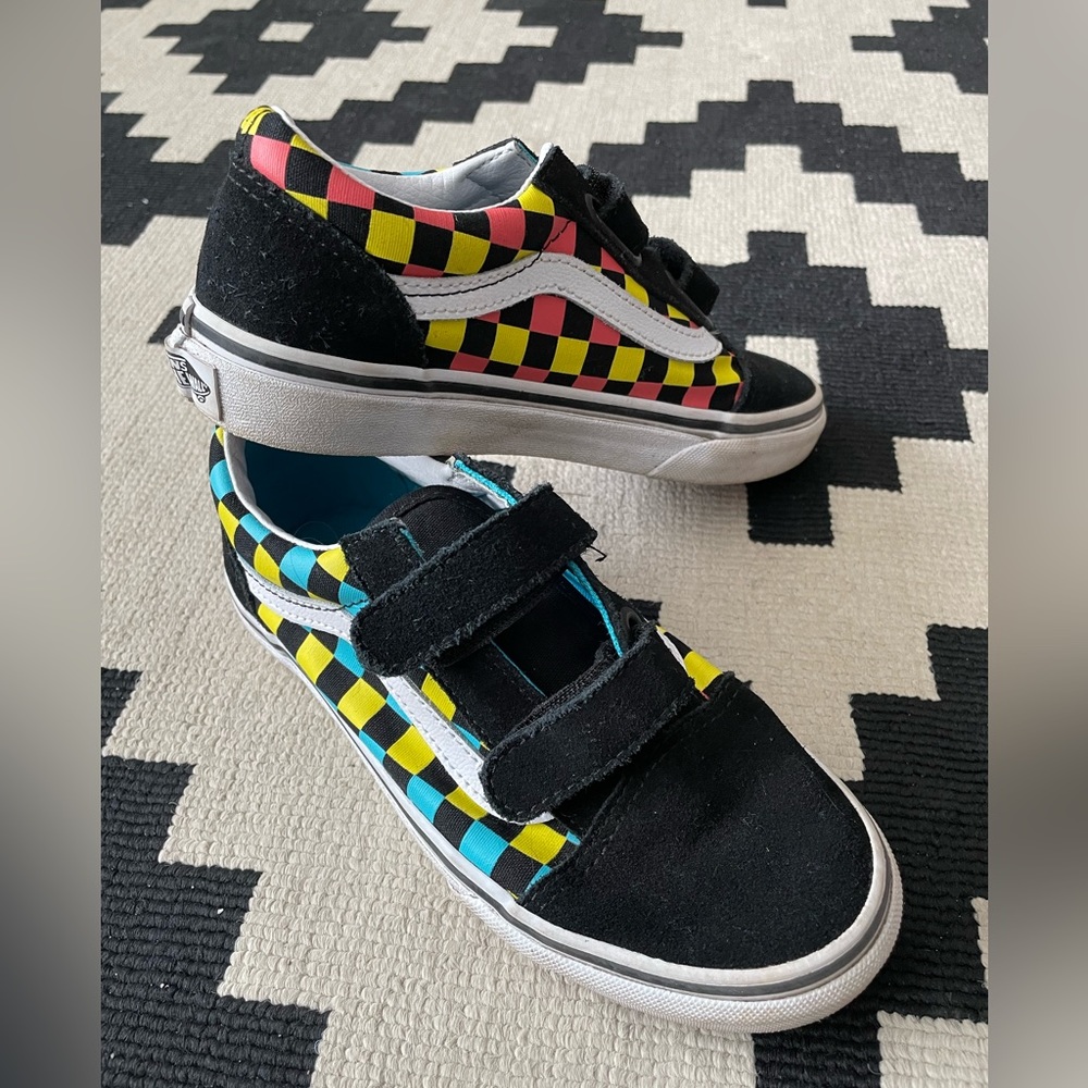 Kids size 2 checkerboard Vans with Velcro